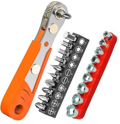 SIGANDG Destornillador magnético Phillips de ángulo recto, 10 piezas, destornillador de ángulo recto de trinquete de 1/4, juego de 9 piezas métricas para espacios reducidos, con Phillips, ranurado,