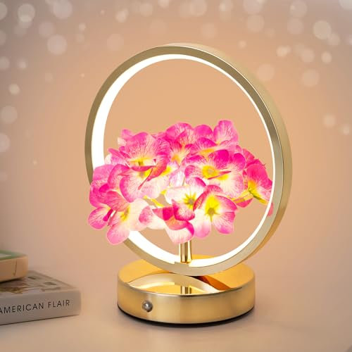 JHXLAMP Ortensia - Lámpara táctil recargable inalámbrica, 3 vías regulables, pequeña lámpara de noche para salón, oficina y casa, regalo para la abuela