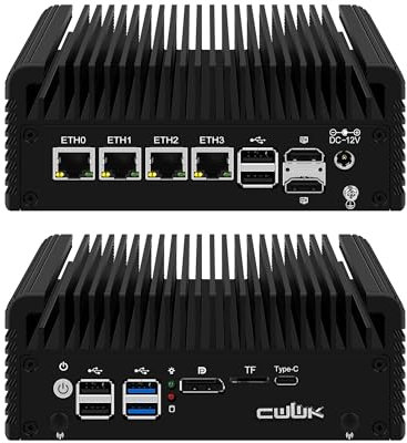CWWK Mini PC N150 Firewall Appliance, Fanless Mini Computer with 4 Port i226-V 2.5GbE LAN, F2 OPNsense Micro PC Barebone DDR5 NO RAM/SSD/OS, 2*HD+DP+Type-C 4K Display, TF, AES-NI
