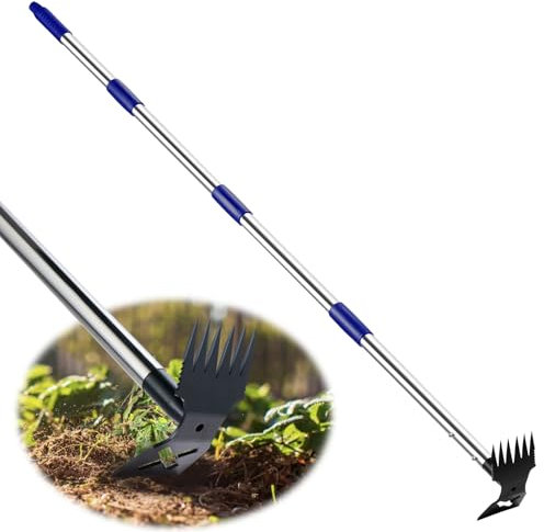 LAWFYMORI Weed Puller with Long Handle, 150cm Weed Remover Weeding Tool, 2 in 1 Manual Weed Rake and Garden Hoe, Heavy Duty Gardening Weeder Tools for Yard, Lawn, Patio, Garden Blue