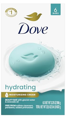 Dove Beauty Bar 6 Pack Hydrating with Glacial water & Avocado oil Cleanses & Hydrates 3.75 Oz
