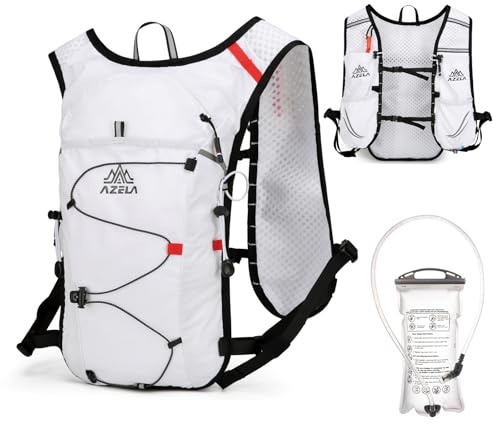 TRIWONDER 10 l löpväst, vattenavvisande och ultralätt dryckesryggsäck, cykelryggsäck hydrationspaket för löpning, camping, vandring, maraton (vit 10 l – med 1,5 l drickbubbla, en storlek)