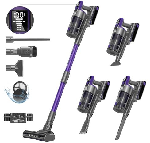 Vozascly X18 Aspirapolvere Senza Fili, 33KPA/500W/65Min, 4-in-1 Scopa Elettrica Senza Fili 4 Livelli di Aspirazione Regolabili, Aspirapolvere Verticale Potente per Pavimenti, Tappeti, Peli Animali