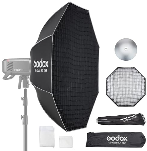 Godox UL Scatola di luce con diffusore a griglia, 150 cm, montaggio rapido con supporto Bowens, illuminazione fotografica compatta, scatola di luce Godox per fotografia, flash, luce continua, flash