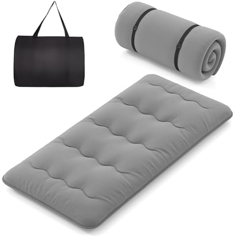COSTWAY Matelas Futon Portable Pliable, Matelas Futon Japonais 90 x 200 cm, Housse Lavable, Matelas de Sol avec Sac de Transport, pour Le Camping, Les Voyages, d'Invités, Gris