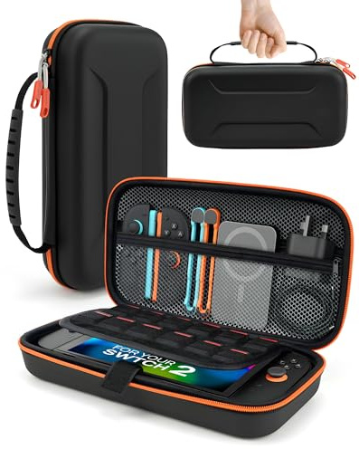 TRANSNOVO Pochette Housse pour Console et Chargeur Nintendo Switch 2 (2025), Étui Sacoche Transportable avec Emplacements pour Cartes de Jeu et Pochette Intérieure pour Accessoires, Noir