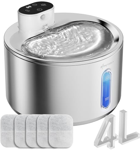 Apetdola FS40Pro Cat Water Fountain for Drinking, Cat Fountain with 5000 mAh battery, 135fl-oz/4L Stainless Steel Cat Fountain with Noise Reduction and Motion Sensor, for Cats or Dogs -5 Filter