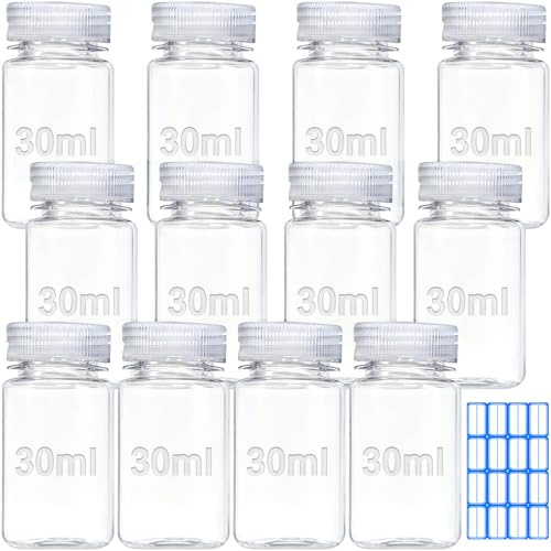 qjuwhua 12 st Weithalsflaska 30 ml Laborflaska Tom plastflaska för påfyllning Liten plastflaska läckagesäker Genomskinlig med bred öppning för pillerflaskor Vattenprovflaskor
