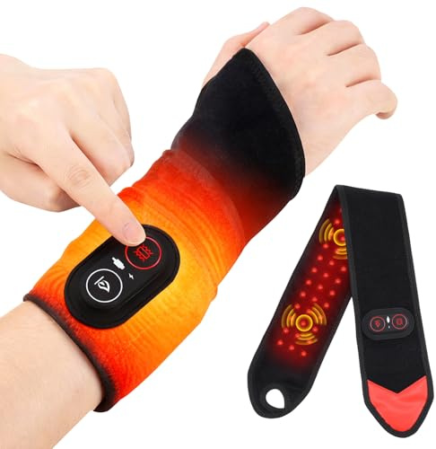 OBEST Coussin chauffant sans fil pour poignet avec vibration, bandage de poignet chauffant rechargeable pour soulager les douleurs à la main, coussin chauffant à lumière rouge pour femmes et hommes