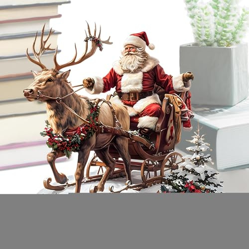 Jultomten rensläde miniatyr – julsläde ornament, festlig jultomtefigur | vinter snölandskap bordsdisplay för kontor, hotellobby, barnrum, säsongsgåva, nostalgi