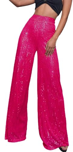 Pantalones de lentejuelas para mujer, pantalones largos metálicos, cintura alta, holgados, pantalones de verano, holgados, pantalones de verano, holgados, tallas grandes, pantalones de lentejuelas