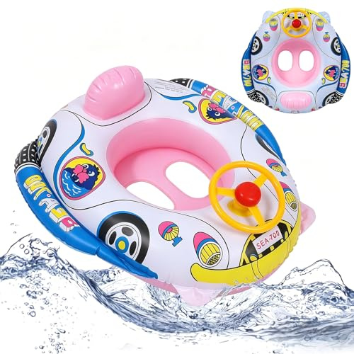 XIMEI Simring baby, simdäck baby med ratt, simhjälpmedel barn, bil simring pool strand semester för barn 1–5 år, vattenleksak (E)