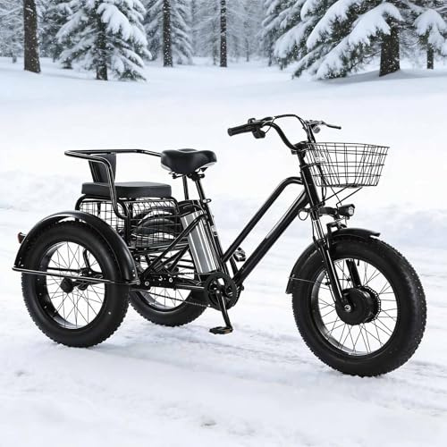 PRECISTECH Triciclo Eléctrico Todo Terreno para Adultos, Batería 48v, 3 Ruedas, Asiento Cómodo Y Reforzado, Nieve, Grava Y Transporte De Cargas