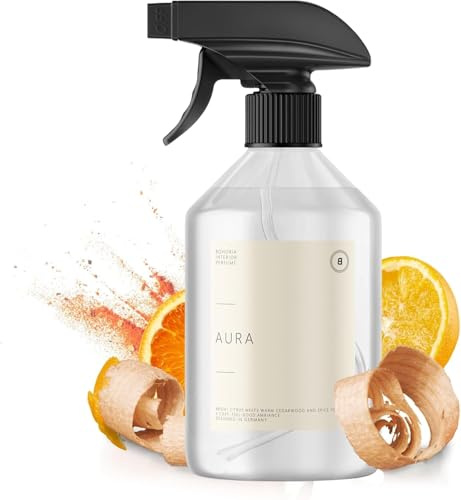 BOHORIA Spray per ambienti Aura 500 ml – Arancio dolce e legno di cedro – Profumo agrumato caldo per ambienti con aroma di ispirazione eterea – Lussuoso profumo per soggiorno, bagno, camera da letto