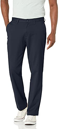 Nautica Mens Classic Fit Flat Front Stretch Solid Chino Deck Business Casual Pants, True Navy, 34W x 30L US