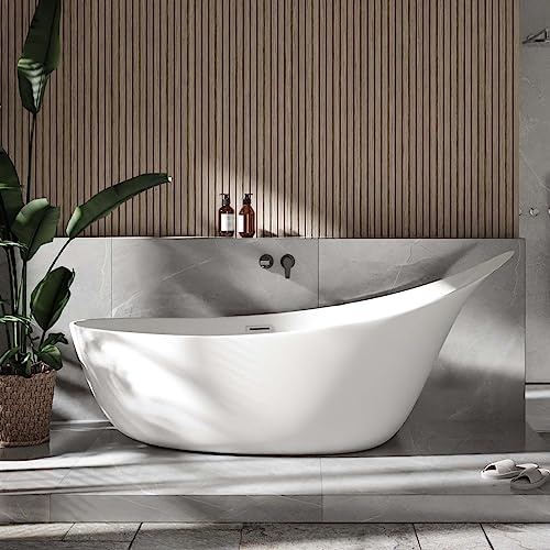 Vasca da bagno freestanding SOPHIE - bianco lucido - 190 x 80 x 82,80 cm - rubinetteria opzionale, Rubinetti a scelta:Senza rubinetteria, Sistema drenaggio:Senza sistema di drennaggio