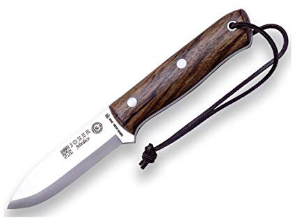 Joker Sport jaktkniv Nórdico CN115, brun läderslida, bälteskniv med 10 cm blad av Sandvic 14C28N, valnötshandtag, verktyg för fiske, jakt, camping och vandring