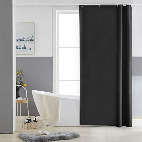 Furlinic Stall 33 inch Width Shower Curtain Mould Proof Resistantand Waterproof Washable Fabric Black Bath Curtains with Weight Tape 6 Hooks,33x72 Inch.