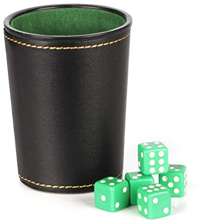 chlius Vasos para Dados, Cuero PU Y Forro Fieltro, Agitador Silencioso con 5 Dados, Vasos para Dados con Sensación Mano Cómoda, Estable Y Resistente para Entretenimiento En Interiores