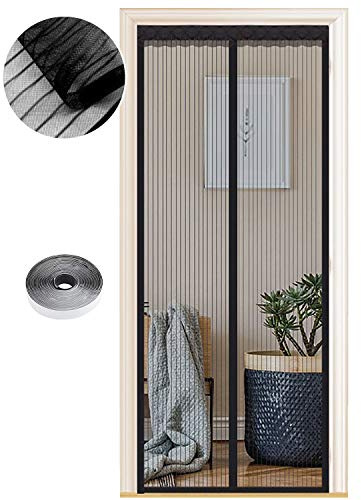 Magnetiskt insektsnät för dörrar, olika storlekar, 70 x 210 cm, kraftfulla magneter, automatisk stängning, uteplatsgardin, dörr utan borrning, svarta ränder