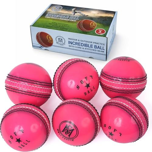 Pelotas de cricket suaves para practicar y entrenar para jugadores de todas las edades (rosa)