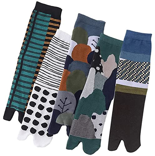 ACMEDE Tabi Giapponesi Calzini con Alluce Separato, 5 Paia di Calzini Cotone Calze Uomo Flip Flop Tabi Toe Calze, Calzini a Due Punte Calze con 2 Dita per Uomini e Donne, Taglia 36-43 (Multicolore)