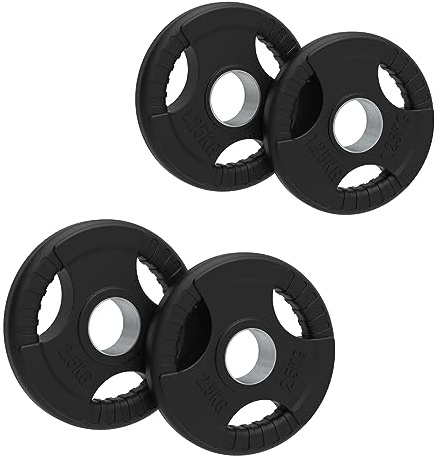 Body Revolution Olympic Weight Plates - Rubber Tri-Grip Barbell Weight Sets for Lifting and Strength Training - Gym Equipment for Women and Men - Black, Set - 7.5kg (2x1.25+ 2x2.5kg)