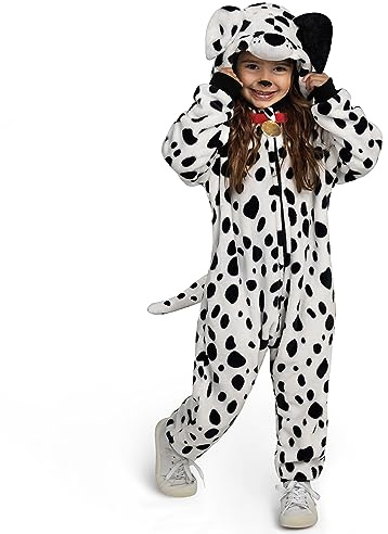 Spooktacular Creations Tuta Dalmata Unisex Pigiama per Bambini Tuta con Zip per Cucciolo con Cappuccio Costume Cosplay di Halloween Indumenti da Notte Abbigliamento per la casa, S