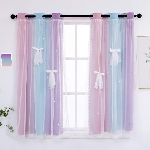 Yancorp Curtains for Girls Bedroom Kids Room Curtain 42 inches Length Girls for Bedroom Playroom Nursery Room Decor,1 Panel (Pink Purple, W34 X L42)
