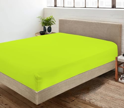 AE Linen® King Size Fitted Sheet Cotton | Deep Fitted Sheet with 26 cm Skirt | Soft, Comfortable Bed Sheets | Fade & Shrink Resistant (Lime Green)