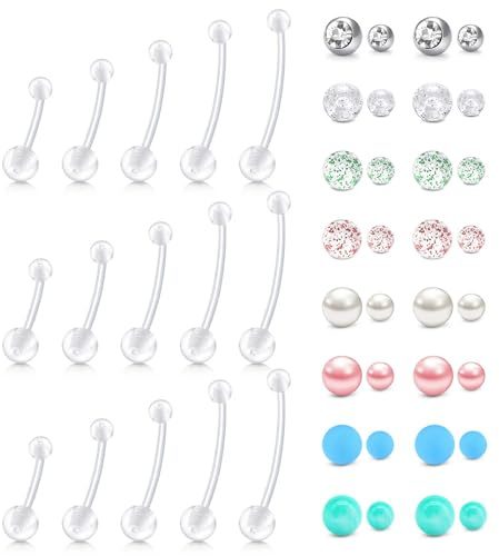 WillTen Bioflex - Piercing para ombligo de 14 g, para embarazo, con bolas de repuesto de plástico, para mujeres embarazadas