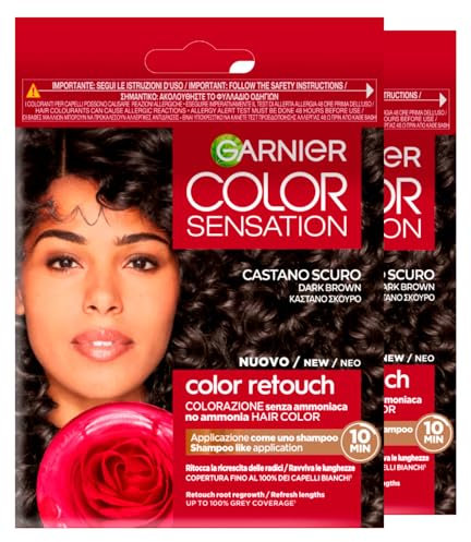 Garnier Color Sensation Color Retouch Tinta Capelli Colorazione Permanente per Ricrescita Copre il 100% dei Capelli Bianchi Applicazione Semplice Colore Castano Scuro - 2 Tinte