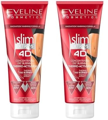 Eveline Cosmetics Slim Extreme 4D Thermoactive Anti-Cellulite Crema adelgazante quemagrasas para mujer | 250ML | Fórmula extrema para dar forma al cuerpo | efecto de calentamiento (Paquete de 2)