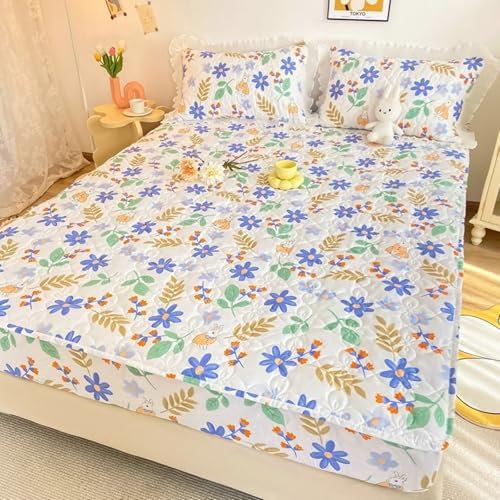 Spannbetttuch 180x200cm Bunt, Bettspanntuch Boxspringbett Bettlaken mit Blumenmuster Bedruckt mit Gummizug Matratzenhöhe bis 25cm