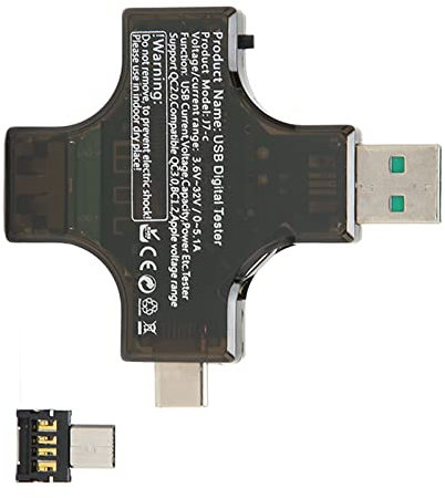 Rankomu USB-Leistungsmesser, USB-C-Spannungstester, hohe Genauigkeit, USB-Stromzähler mit LCD-Display, misst 3,6–32 V und 0–5,1 A, digitaler USB-Spannungs-Stromzähler, USB-Farbtester