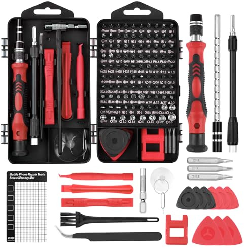 OSDUE Set di 124 Cacciaviti Precisione, Kit Professionali con Torx Phillips Taglio Triangolari Esagonali Set di chiavi a cricchetto magnetiche per Switch PS4 Xbox PC Laptop Occhiali Orologio Rosso