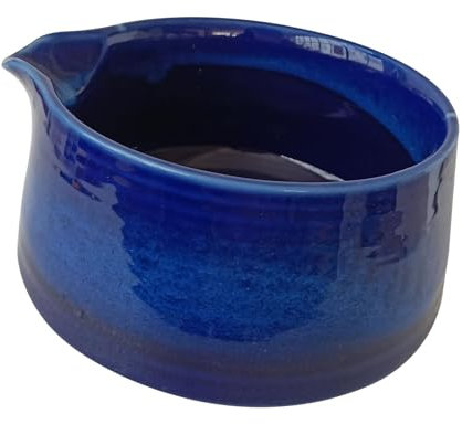 DimyFew Bol à thé en porcelaine pour matcha avec bec verseur, accessoire céramique fait main, Bleu