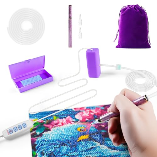 Jellybibo Electric Diamond Paint Pen, Vacuum Diamond Art Pen with Storage Trays, Diamond Painting Tools and Accessories, Long-Lasting and Stable, 3 Adjustable Suction Level (Purple)