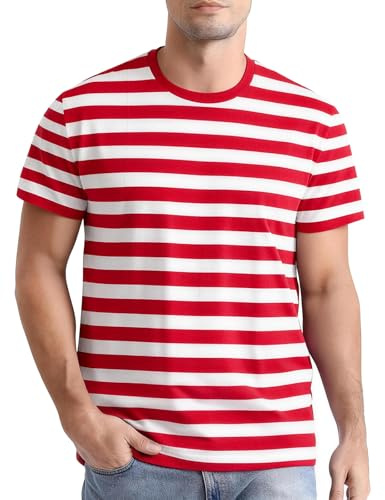 Funny World Red and White Striped Shirt Men Tee, Red & White, 4X-Large