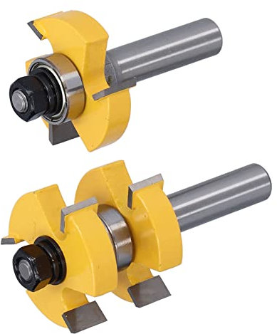 Pyhodi Jeu de 2 Fraises à Rainure et Languette, 2 Fraises à Rainure et Languette en Forme de T, 3 Dents, 2 Roulements, Tige de 1/2 Po, pour le Traitement des Bords