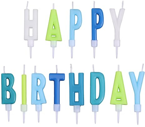 Happy Birthday Velas Letras, 13 Coloridas Velas Alfabeto para Pastel con Letras Negritas Cera Set de Topper Pastel para Decoraciones Fiesta Cumpleaños & Celebración (Azul Verde)