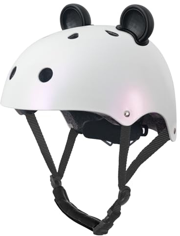 Nattork Casco da bambino Bicycle per ragazze o ragazzi, taglia regolabile, per skateboard, scooter, pattini, con stile panda carino, bianco perlato