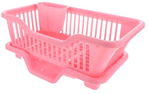 OSOLADY Household Kitchen Draining Rack Small Pink Multi Purpose Dish Basket for Bowls Plates Utensils Storage Easy to Use Stylish Countertop Organizer for Home Restaurants