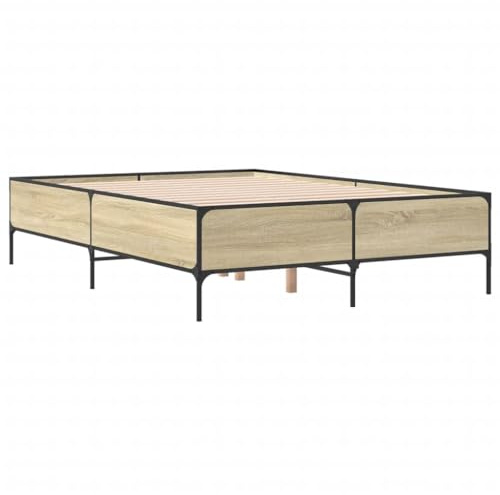 vidaXL Bed Frame, Bed Base for Bedroom, Mattress Foundation for Double Bed, Bed Stead, Modern Style, Sonoma Oak 160x200 cm Engineered Wood and Metal