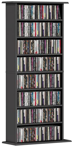 Almacenamiento de CD y DVD HOMCOM, unidad de almacenamiento multimedia, capacidad máx. 360 CD/185 DVD y Blu-ray, 8 compartimentos y 6 estantes ajustables, para salón, dormitorio, 58 x 24 x 126,3 cm,