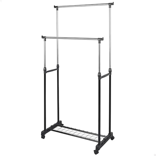 AKTIVE MAX Home Perchero de Ropa Altura Ajustable, 81x44x160 cm, Peso máximo soportado X, con balda para Zapatos, con Ruedas, Doble Barra, Moderno, Negro y Acero, Minimalista (18805)