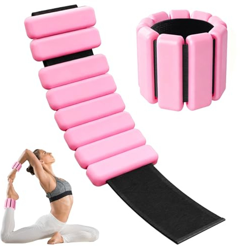 Zyluniy 2 Piezas Pesas Ajustables para Tobillos y Muñecas 2 lbs (0.9 kg) | Bandas con Peso para Yoga, Pilates, Correr, Nadar y Entrenamiento de Fuerza | Material Suave y Transpirable,Rosa