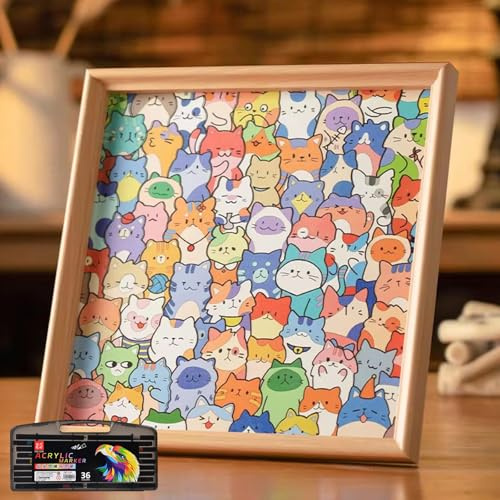 Cat Jigsaw Puzzle for Easter Gifts, Cat Puzzle Wooden Colouring Puzzle for Kids & Adults, DIY Coloring Frame for Bedroom Playroom Classroom Home Easter Decorations and Birthday Gift
