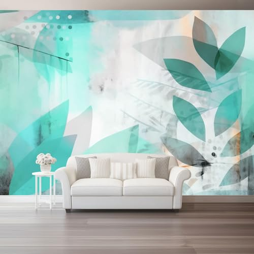 Générique Papier Peint Panoramique 150 x 105 cm（WxH, Décoration Murale Style Abstrait Et Artistique Feuilles - Tapisserie Murales Papier Peint Intissé pour Chambre Salon Muraux Bleu