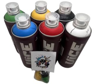 PROGAL COLORS Miami Vice - Lote de 6 Botes de Spray para Graffiti de 400 ml Alta Presión + 3 Boquillas